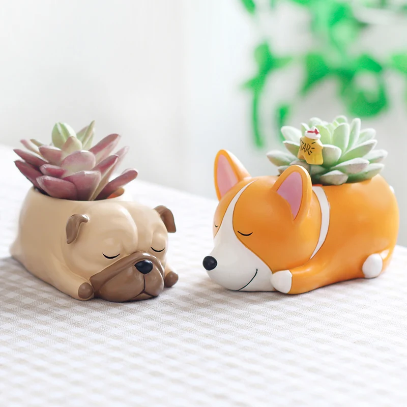 

Cute Puppy Flower Pot for Succulent Plants Corgi Husky Pug Ornament Pots Desktop Planter Mini Bonsai Home Garden Decoration