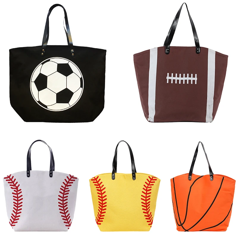 

N1576 Big Cotton Shoulder Football Cloth Bag Sports Softball Print Shopping Bags Women Large Baseball Canvas Tote Bag