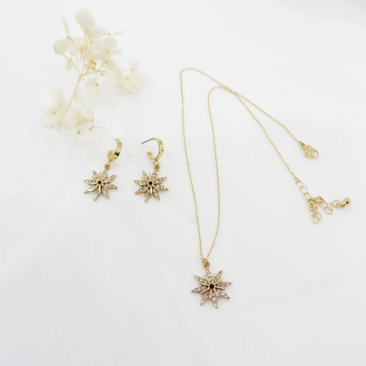 

Korean Gold Plated Diamond Star Necklace Earrings Set for Women