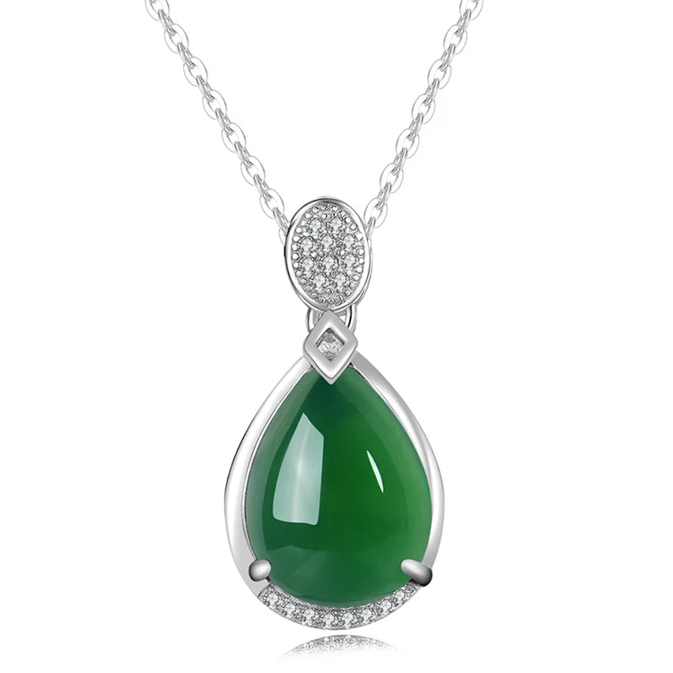 

Custom Hetian Jade Necklace Women Mother'S Day Gift Drop Shape Chain Pendant Necklace 925 Silver