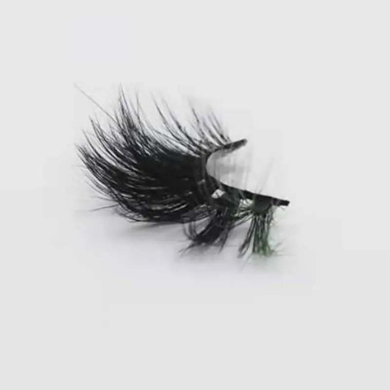 

New arrival elegant wholesale fluffy lashes 25 mm 3D /5D colored faux mink eyelashes customized package with private logo, Natural black highlight with green