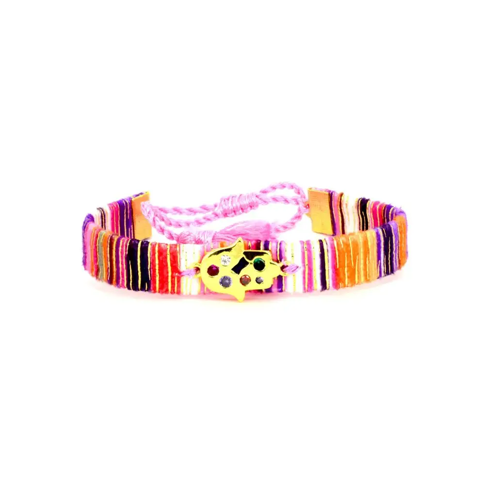 

Bohemian Friendship Jewelry Handmade Woven Polyester CZ Hand Charm Bracelet Adjustable Colorful Cubic Zirconia Hand Bracelet, As picture