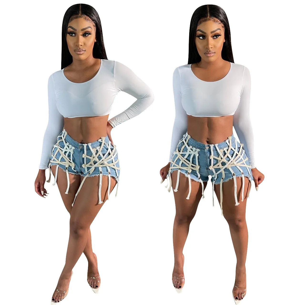 

Rope Bandage Tassel Short Sexy Washed Denim Shorts