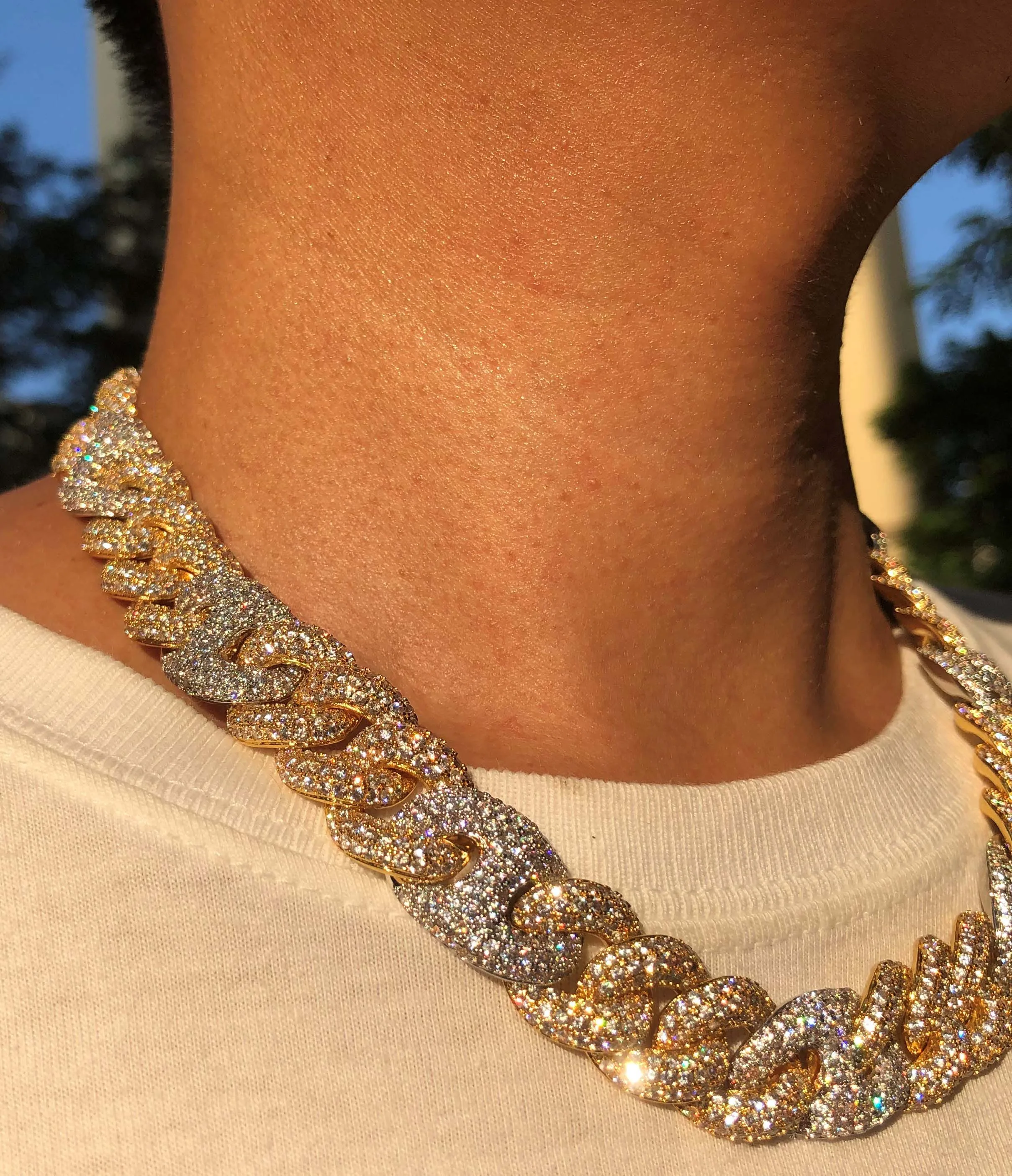 

Iced out Yellow gold and white gold coating Hiphop Cuban Link chain for men, Picture