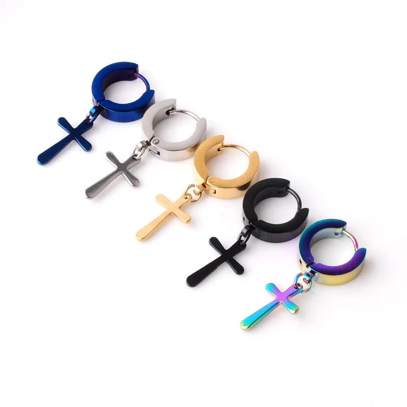

fashion trendy titanium steel black men cross earrings drop