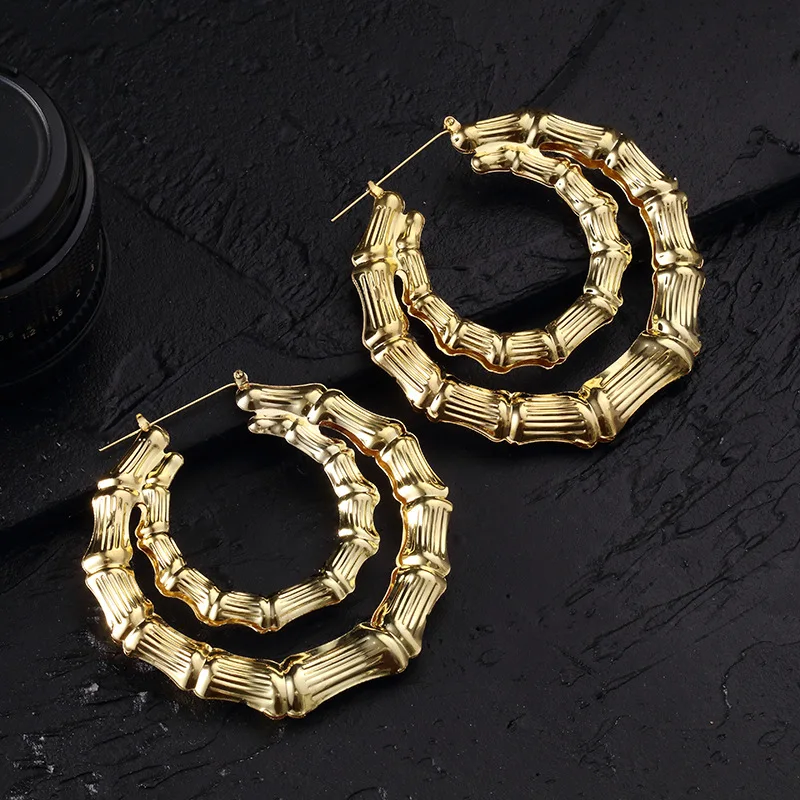 Personalized Fashion Exaggerated Hippy Gold Joint Bamboo Earrings Hoops ...