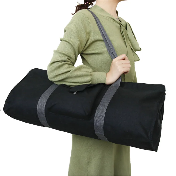 

Easy Carrying Canvas Yoga Mat Tote Carry Bag with Pocket and Zipper, Black