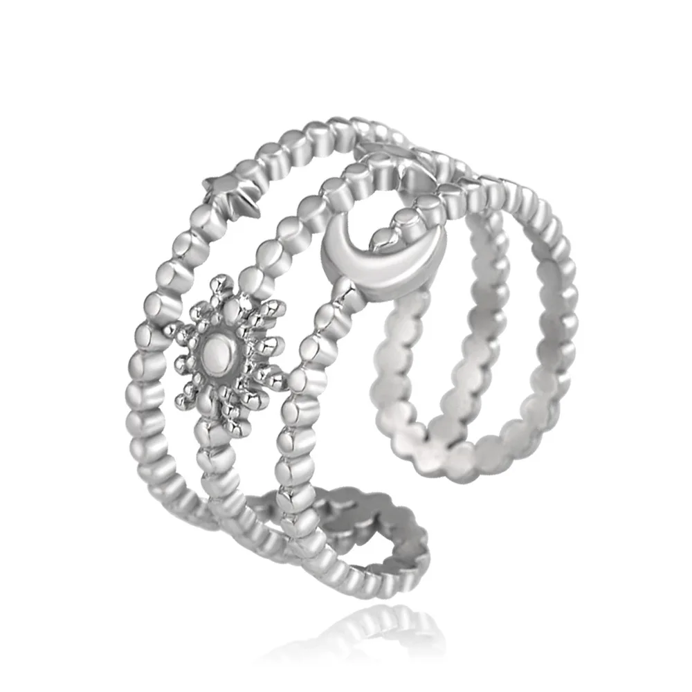 

Star Moon Layer Adjustable Rings Fashion Jewelry Silver Stainless steel Rings Women