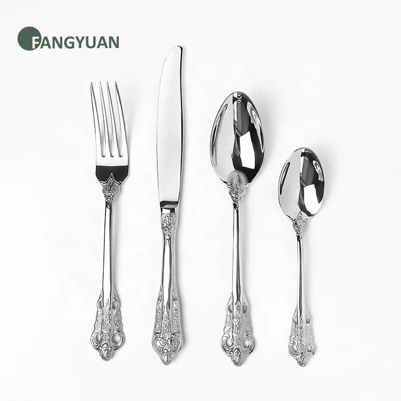 

Baroque wedding engraved embossment Handle stainless steel 304 (18/8) cutlery flatware set