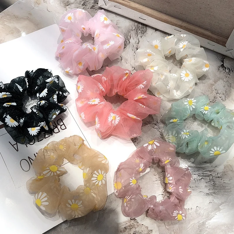 

Floral Colorful Elastic Plain Hair Bands Charm For Women Elegant Organza Microfiber Hair Band Scrunchies Accessories For Girls