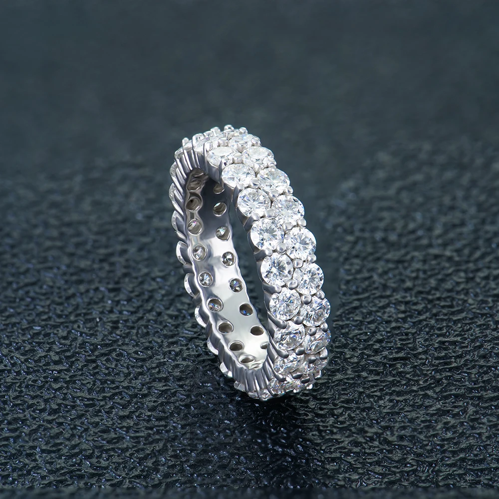 Stocks Fine Jewelry Moissanite Tennis Rings 925 Sterling Silver Full Circle Double Row Moissanite Rings Hip Hop Jewelry