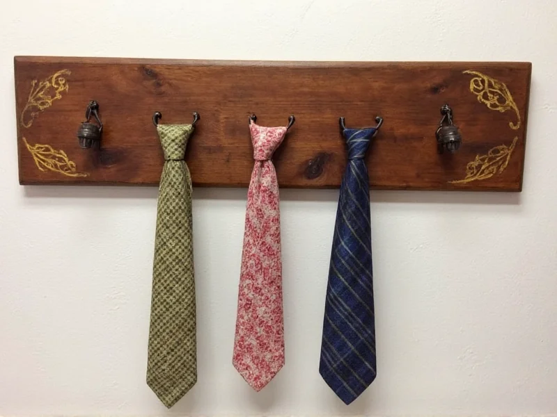 Reclaimed wood tie rack with hand-painted designs