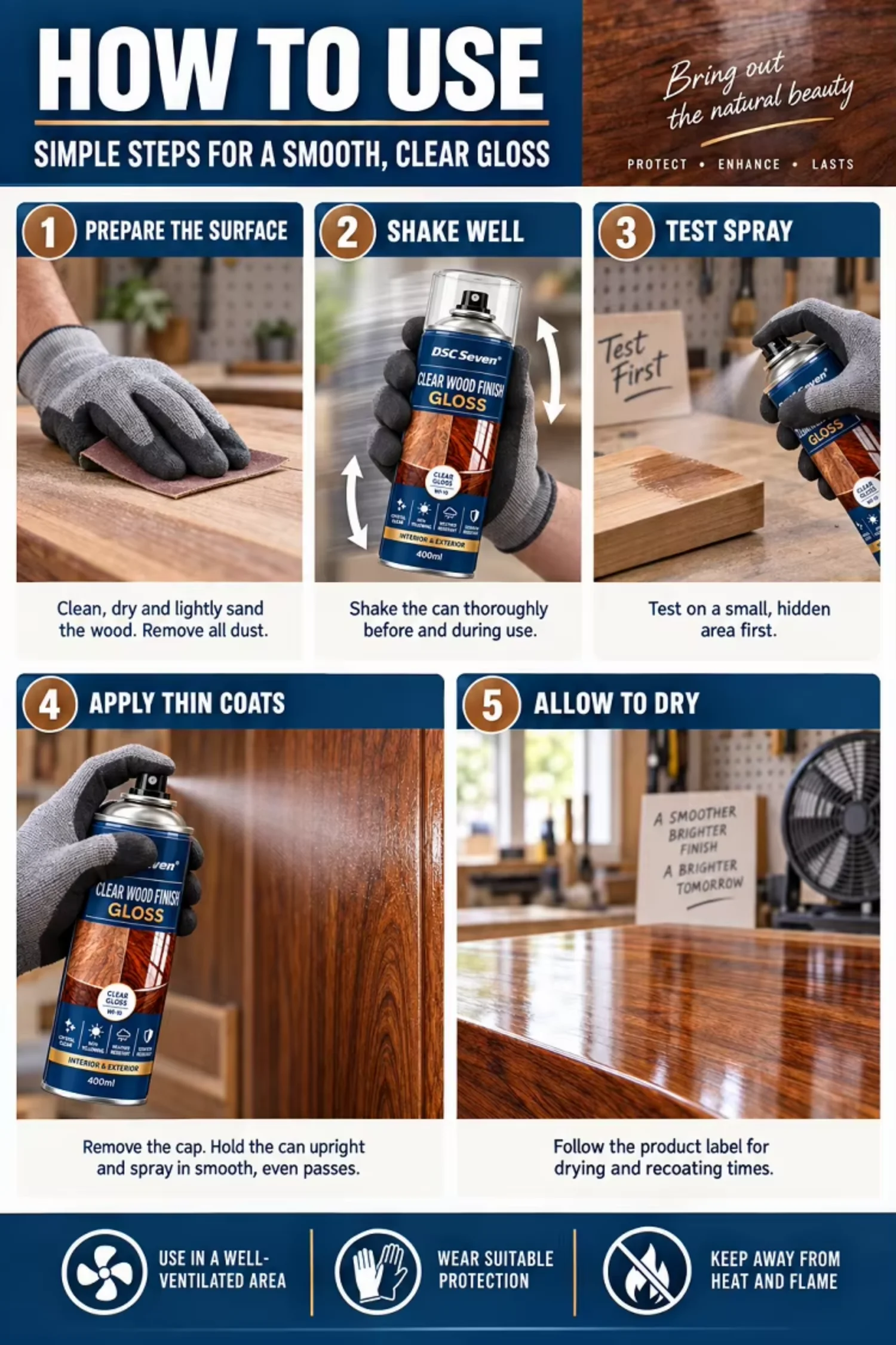 Gloss Clear Acrylic Wood Lacquer Liquid Coating Spray Paint Non-Yellowing Weather & Scratch Resistant Wood Sealer