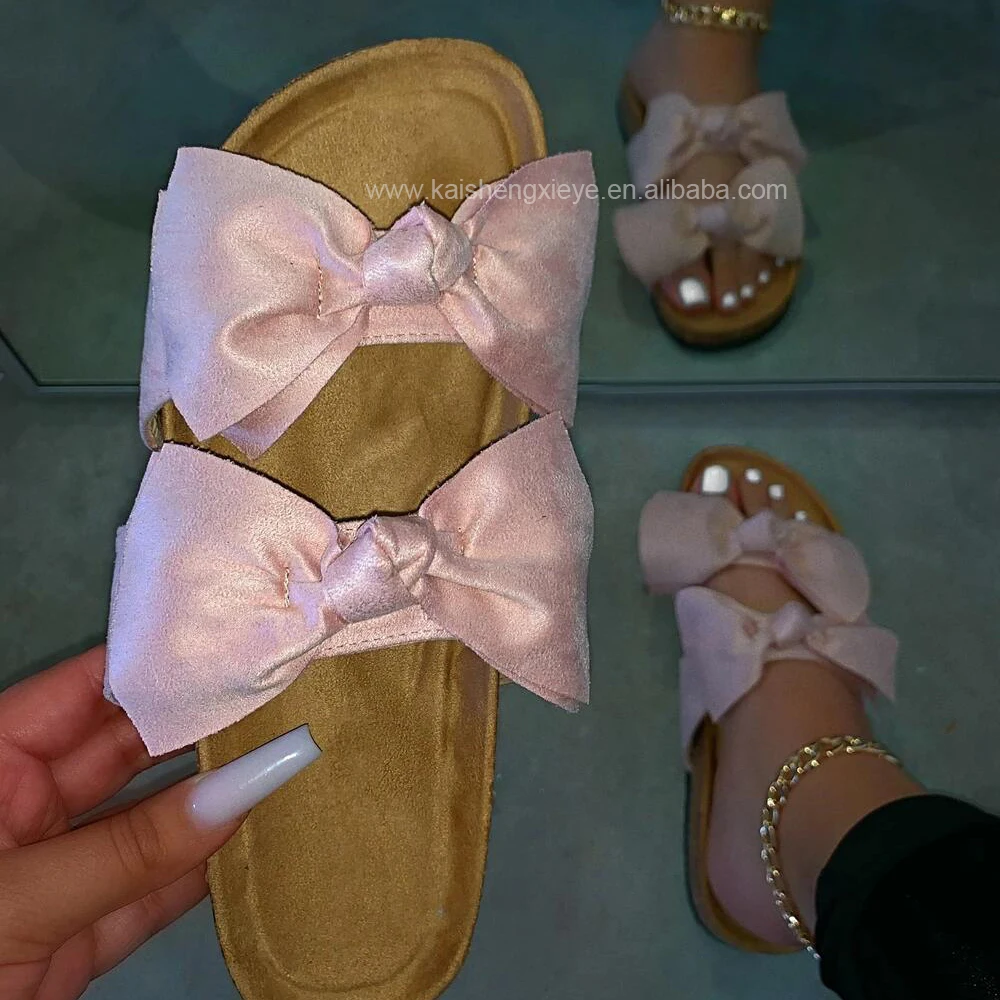 

Fashion Bow Sandals for Women Flat Slides Slippers Bowknot Fashion Ins Cork Sandal Shoes Outdoor Summer Slipper Ladies Wholesale