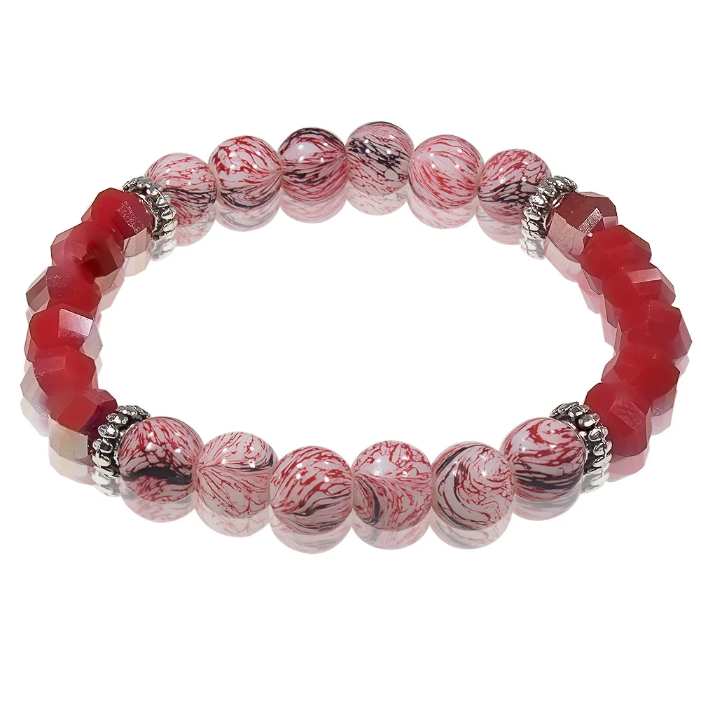 

Wholesale Hot Selling Red Glass Bead  Round Pattern Beads Handmade Charm Stretch Bracelets For Women