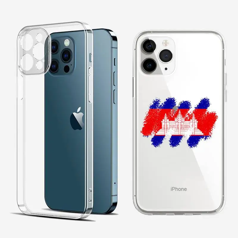 

For iphone 11/12 Pro 11Pro/12Pro Max mini 6 7 8 6s Plus Case For iphone X XR XS max Cambodia flag Phone Cases Cover, Transparent case high clear cover