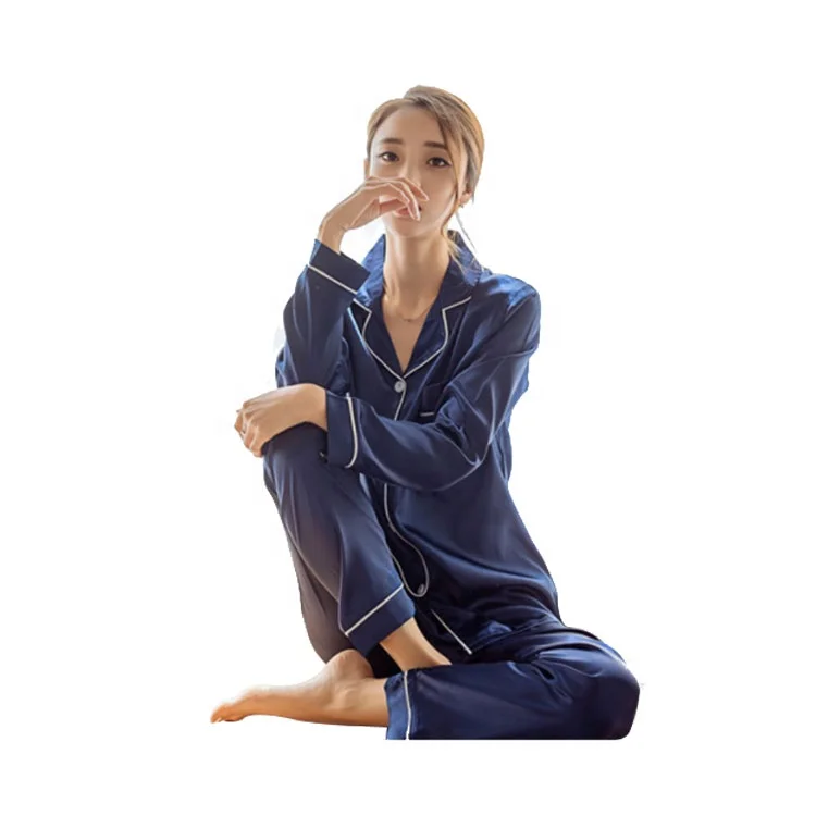 

Women wholesale longsleeve solid satin top and pants pajamas homewear, White/black/grey/pink/red/green/gold/purple/navy