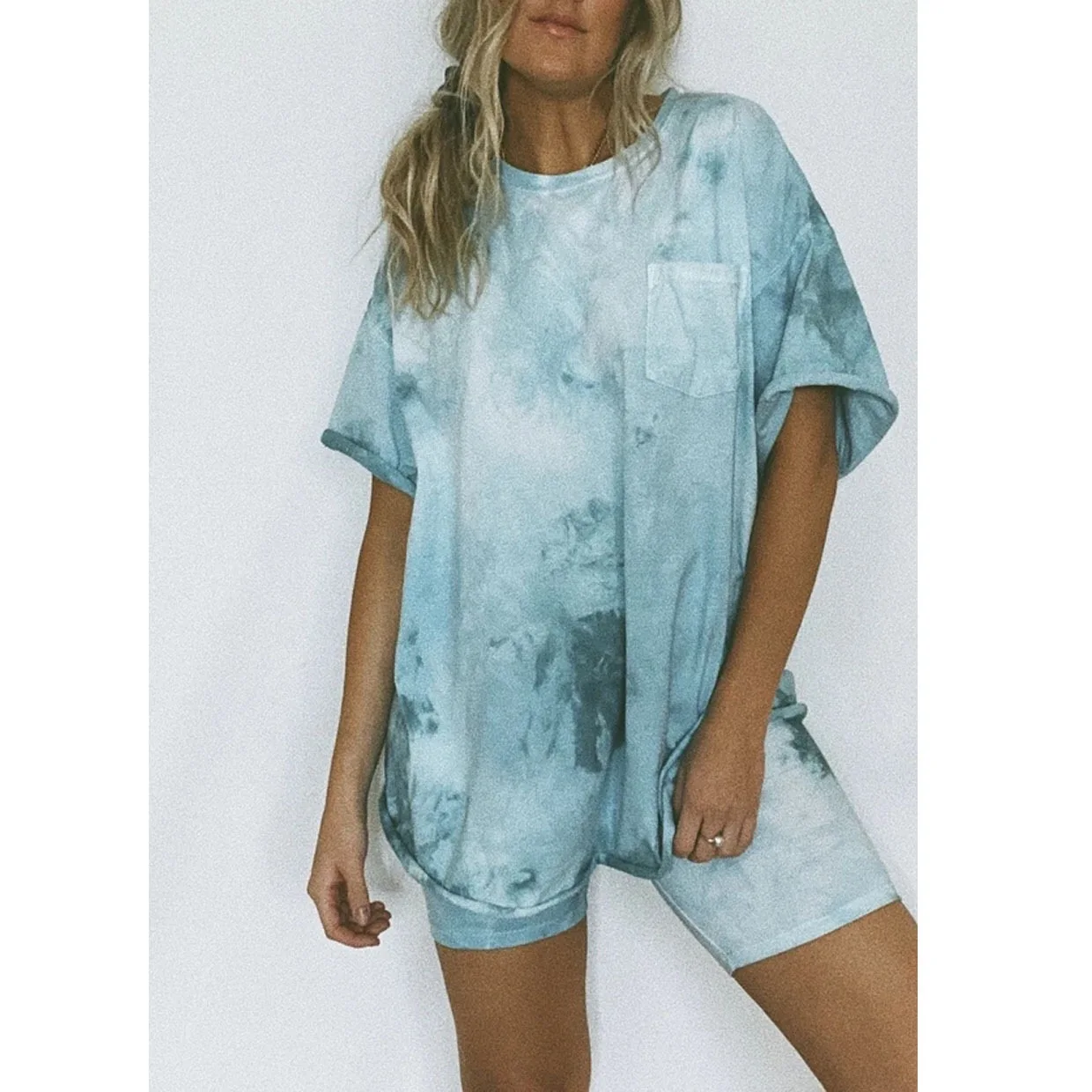 

High quality Hot Sale Custom Short T-Shirt Jogger Womens Tie Dye Sets, Blue/pink