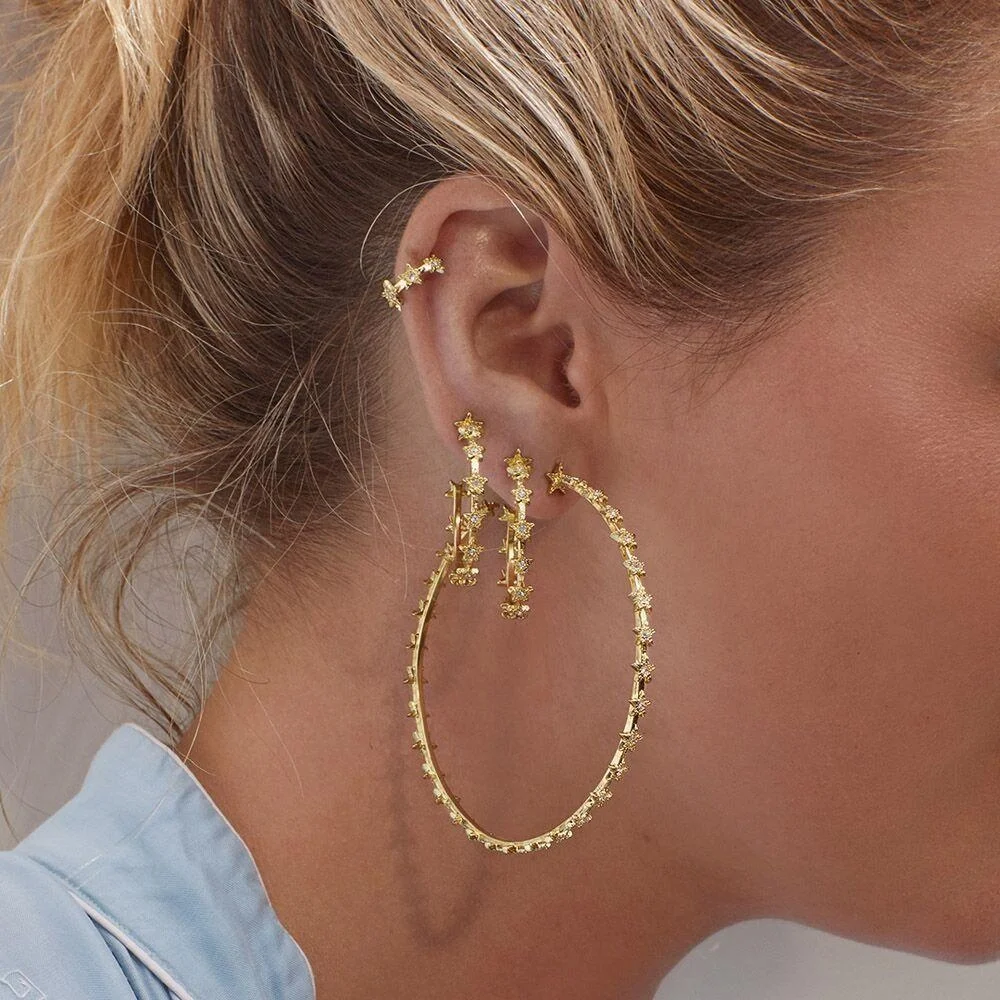 

classic fashion Christmas gift Gold plated cz star hoop earring, Picture