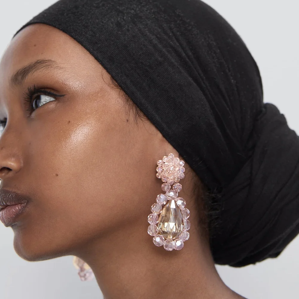 

5366 New Baroque Earrings Women Crystal Flower Drop Pendant Hoop Earrings Crystal Stone Flower Drop Earrings