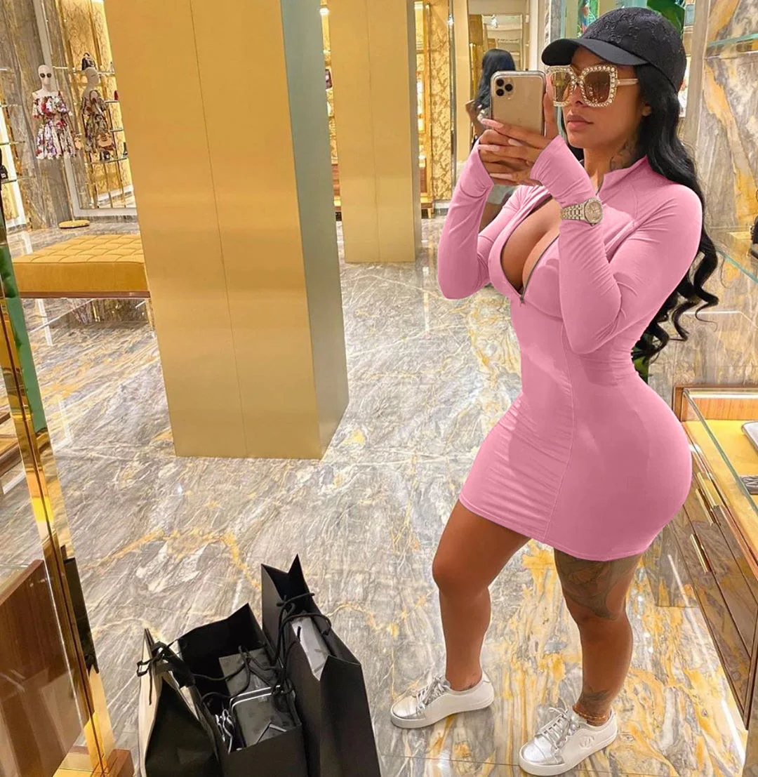 

Fall pink long sleeve sexy bodycon dress summer casual dresses new arrivals 2021