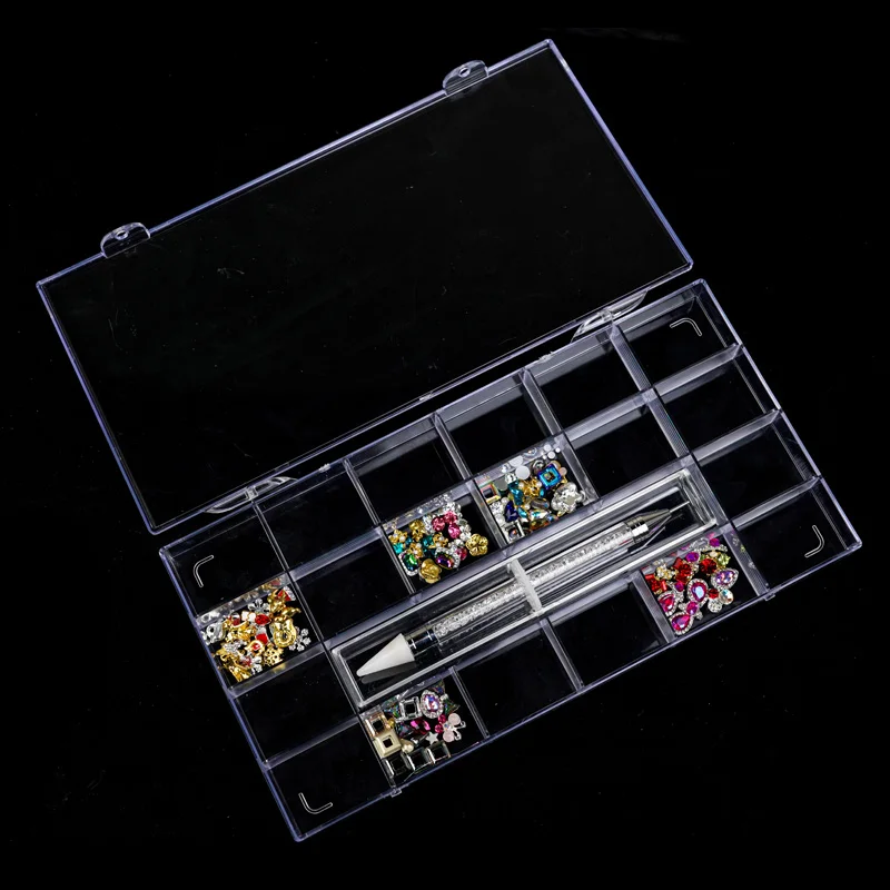 

2021 New 21 Grids Transparent Nail Rhinestone/Nail Crystal Container Nail Jewelry Container Storage Box