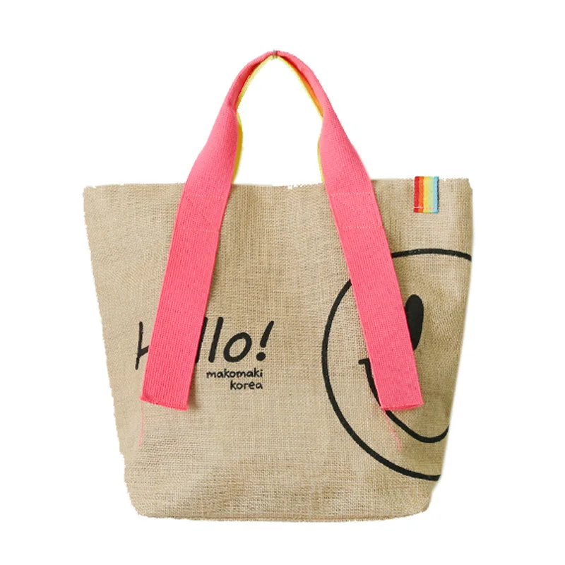 

Natural eco friendly burlap tote bags women handbags Casual printing linen cotton bag shopping hand bags, Natural color