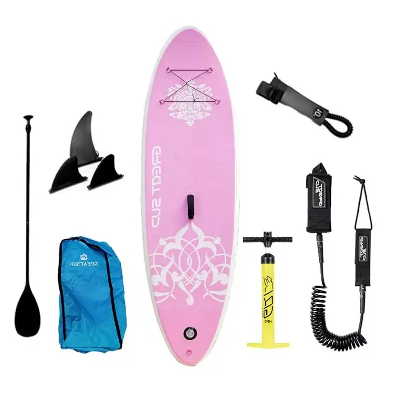 

Inflatable 15cm Thick SUP Paddle With Durable Backpack Suitable For Yoga Surfing Paddle Board, Pink