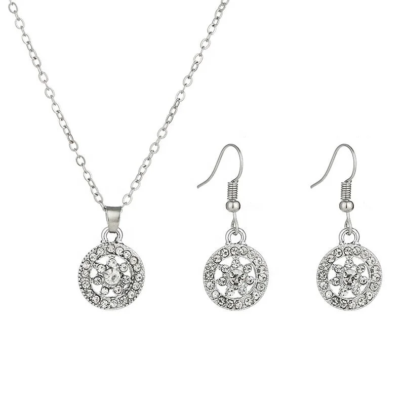 

Alloy Sun Flower Rhinestone Necklace Earrings Two Piece Jewelry Set For Ladies Wedding Necklace Choker, Picture