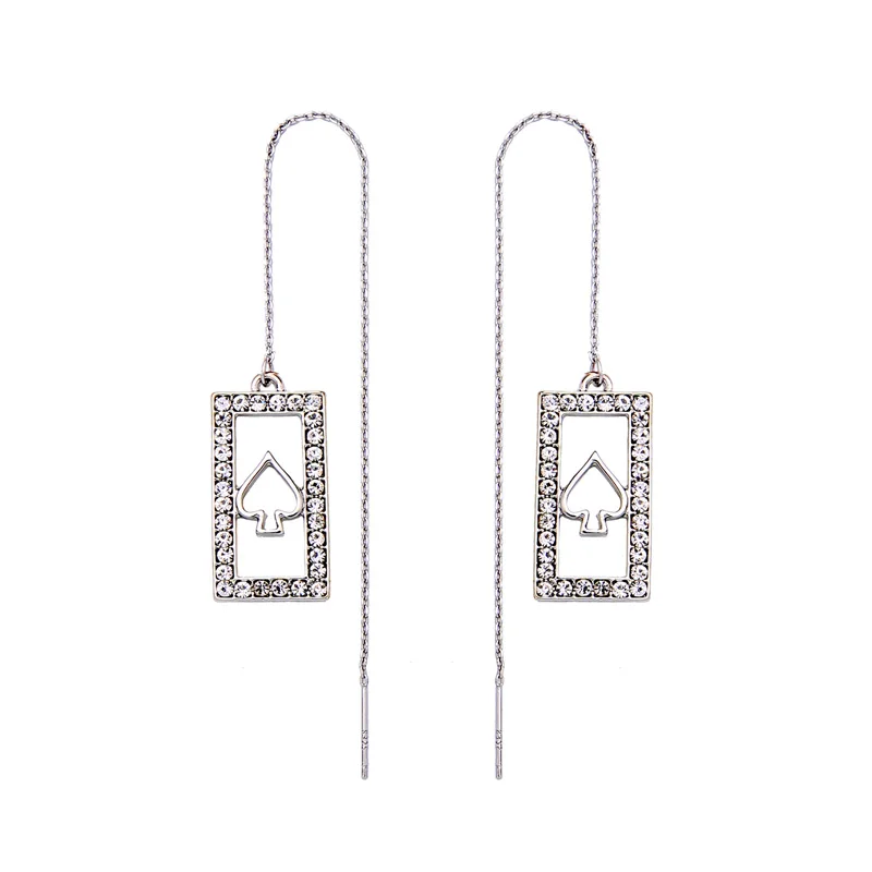 

ed01147c Simple Fashion Jewelry Spade Peach Heart Crystal Rhinestone Rectangle Dangle Drop Long Threader Earrings Silver