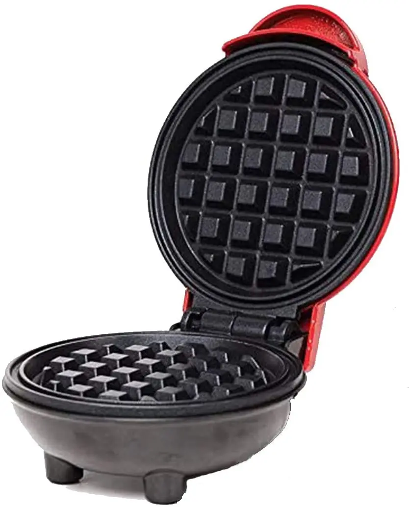 

Home Use Portable Pocket Non-Stick Sides Waffle Maker for Individuals Paninis Hash Browns& Other Belgium Mini Waffle Iron Make, Red