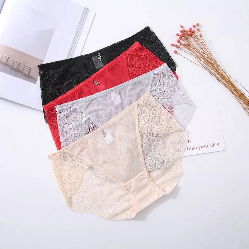 Mid waist plus size panties sexy lace  women briefs wholesale