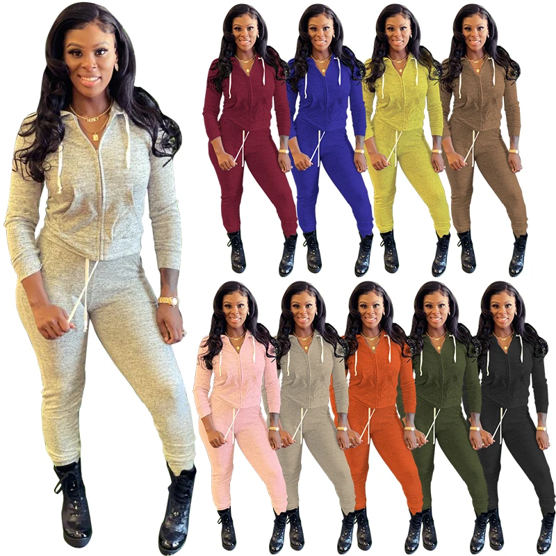 

wholesale women sportswear ssuit tracksuit jogger cropped sweatshirt hoodies sets solid colors long sleeve for sweatsuit