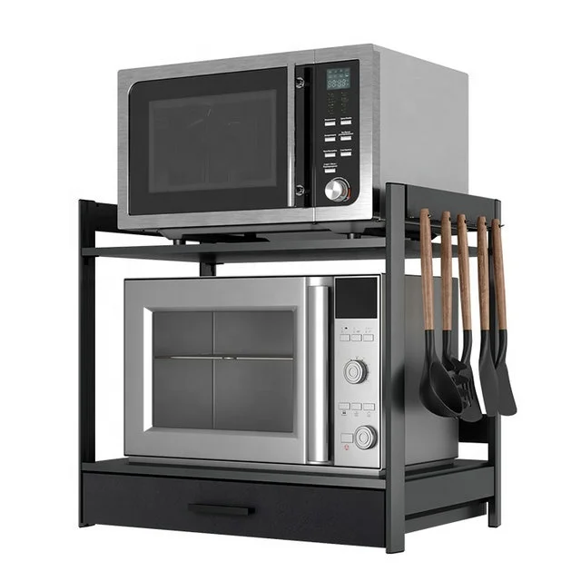 

Directly selling microwave oven rack , kitchen countertop organization, two-level Aluminium kitchen storage, Black