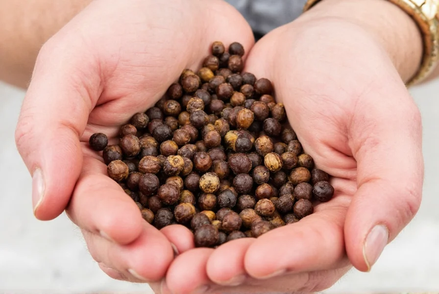 Pepper grinder filled with whole peppercorns