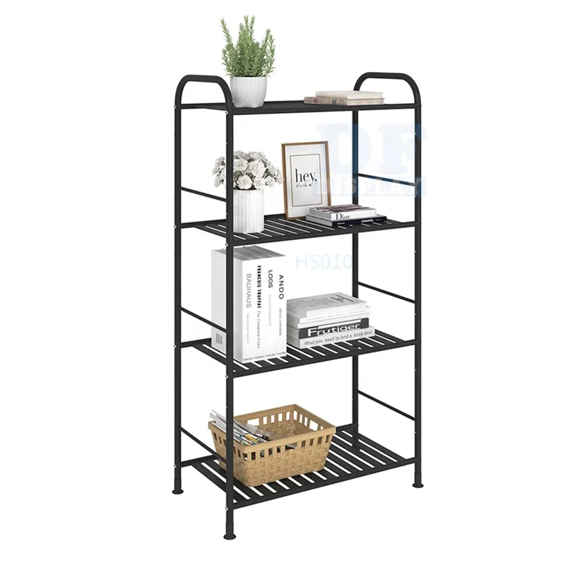 

HS010 4-Tier Storage Rack Organizer with Adjustable Shelving Metal Corner Shelf for Kitchen Living Room Laundry Pantry Bathroom, Natural
