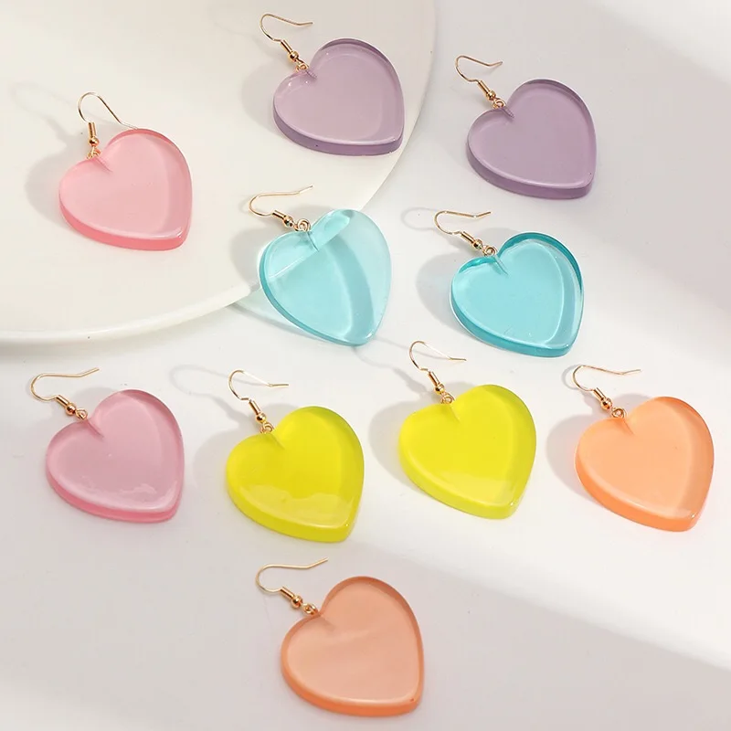 

EZ3416 Trendy Candy Color Earrings Set Fashion Geometric Cute Heart Drop Earrings 2021 Trend Set of Earrings Jewelry for Women