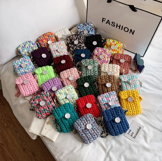 

Super Mini Handmade Lipstick Chain Shoulder Bag Cell phone Handbag Card Wallet wrist Bag Coins Purses Valentine For Girlfriend, 27 colors as picture