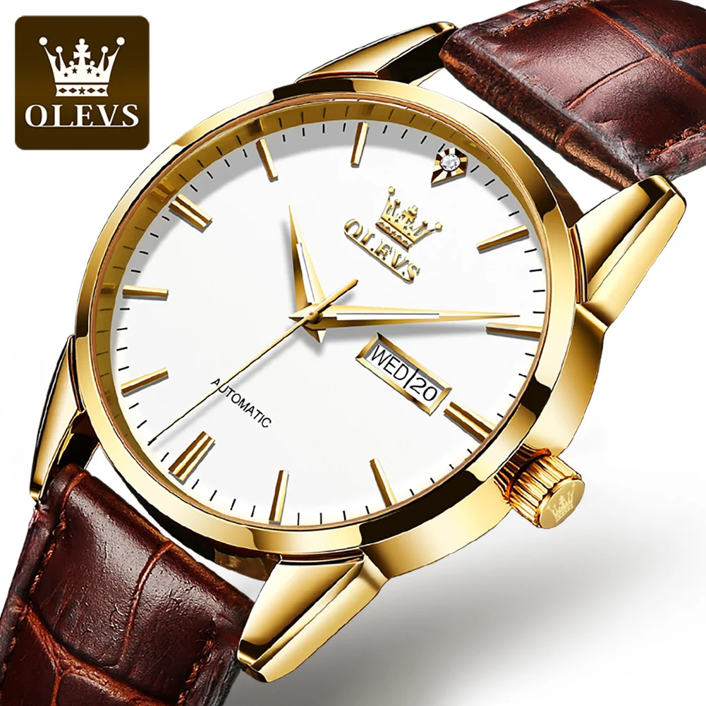 

OLEVS oem Leather luxury Blue Watches Top Brand Luxury Automatic Mechanical Watch