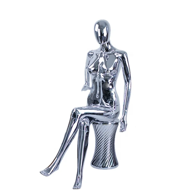 

SFP-8 Wholesale Abstract Sitting Female Plastic Mannequin With Chrome Finish, Silver chrome