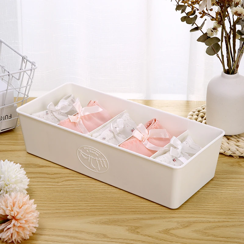 

Plastic socks underwear bra tie drawer closet storage organizer box, Cream / grey