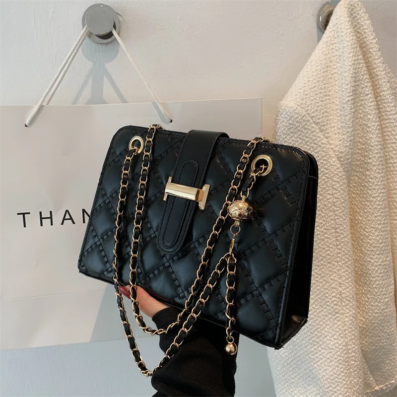 

Lady bags 2021 new fashion rhombus embroidery thread shoulder messenger chain bag small fragrance style women hand bags