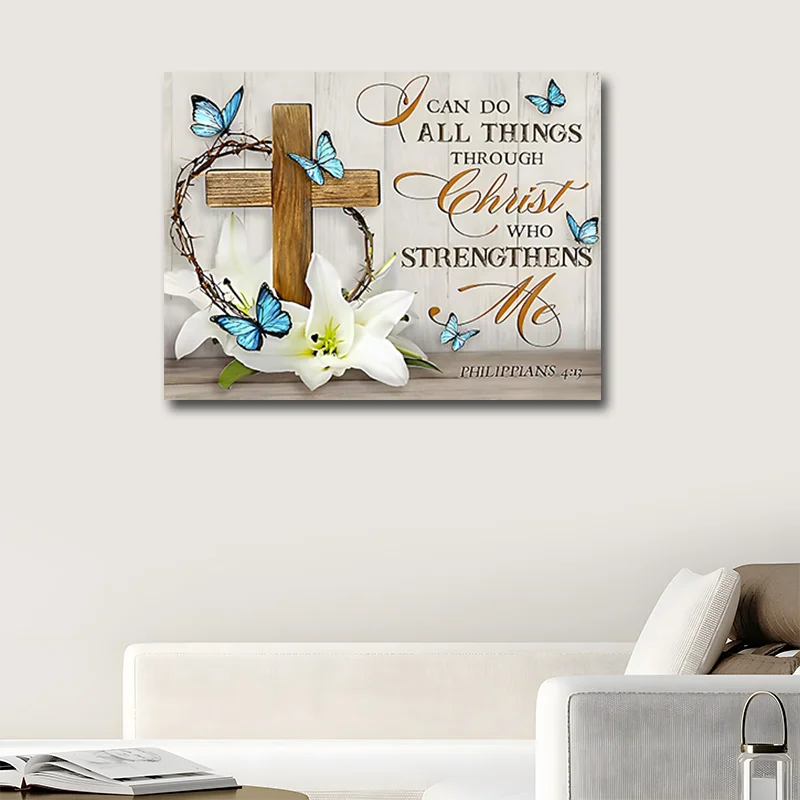 Wholesale Canvas Scripture Christian Religious Butterfly Painting Christ Faith Spiritual Modern Wall Art Home Decor