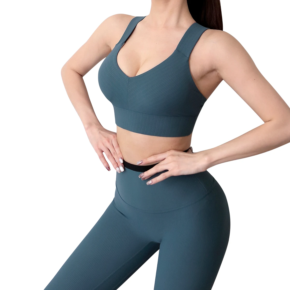 

Women High Waist Soft Compression Ribbed Fitness Running Yoga Wear, Picture show