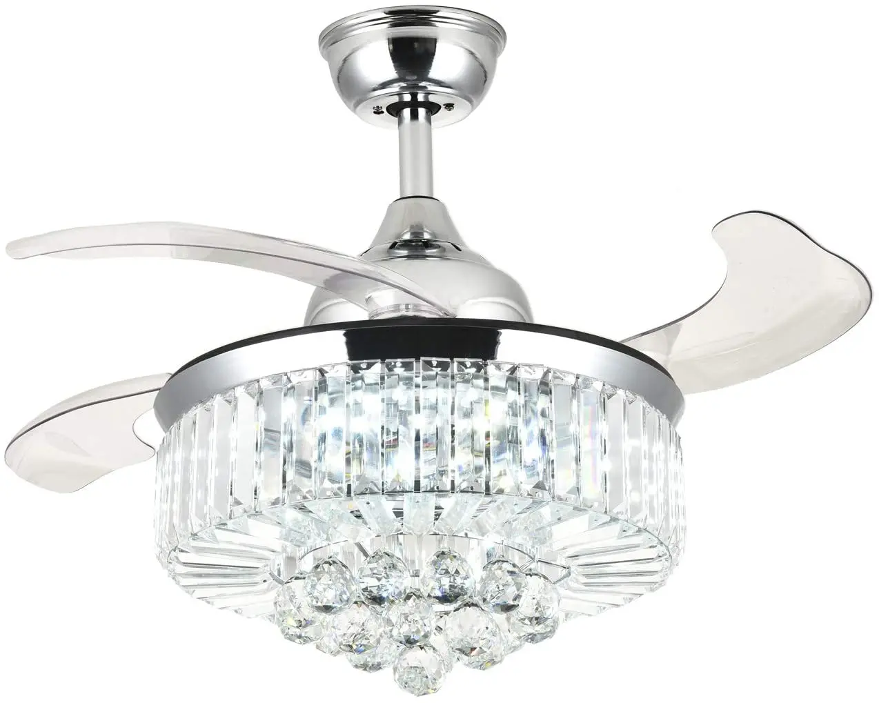 Modern Crystal Invisible Ceiling Fan Light Remote Control Fan Chandelier Lamp 