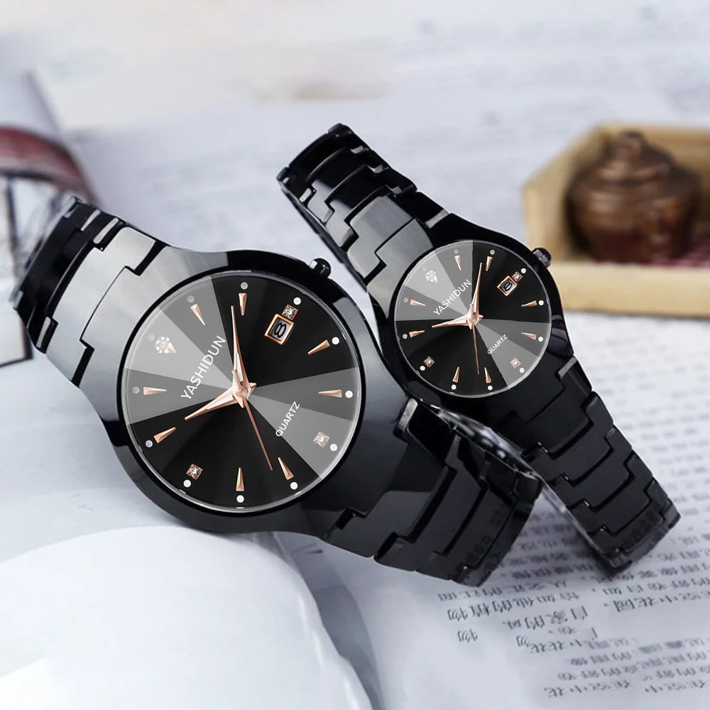 

Top Brand YASHIDUN Couple Watch for Men Women Tungsten Steel Watch Ladies Quartz Lover Watches for Gift To Husband and Wife