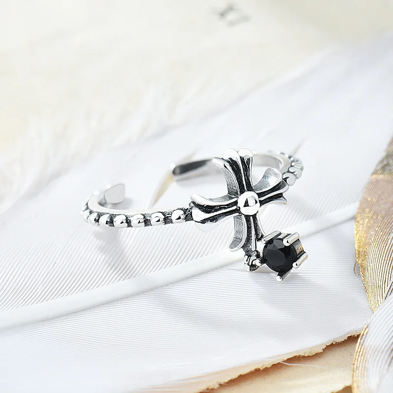 

2021 New 925 Sterling Silver Ring, Vintage Cross with Diamond Pendant, Single Five Finger Ring