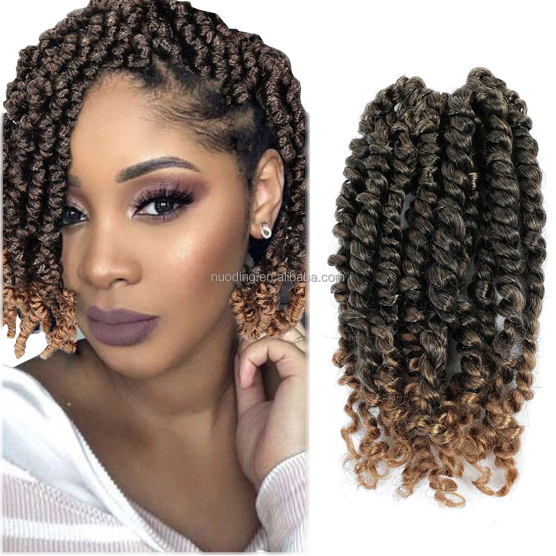

Wholesale 10inch pre twisted passion twist hair colorful ombre curly ends crochet premium low temperature kanekalons fiber braid, 1b#,1b/27#,1b/30#,1b/bug#