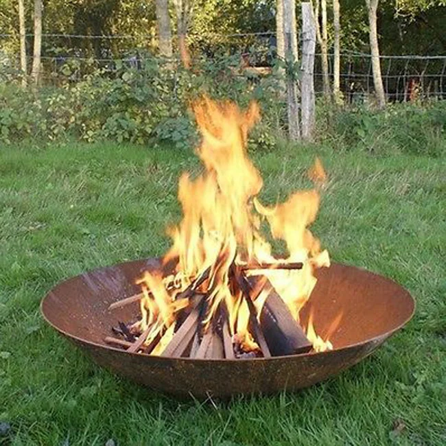 
Garden Round Fire Bowl Wood Corten Steel Outdoor Fire Pit 