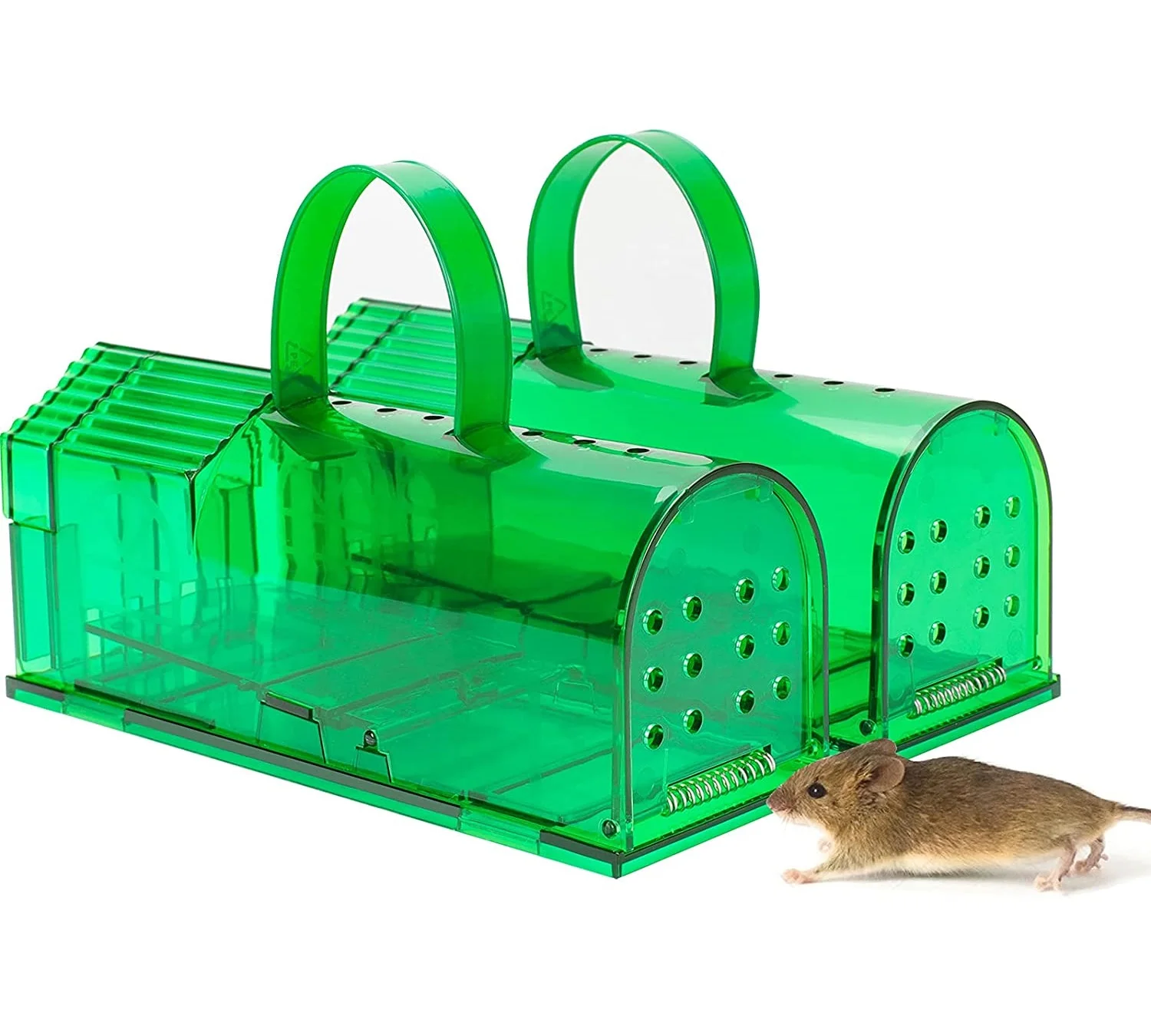 

Wholesale source factory supply plastic portable humane live mouse trap smart rat trap cage for mouse mice rat cage trap, See-through green/tawney